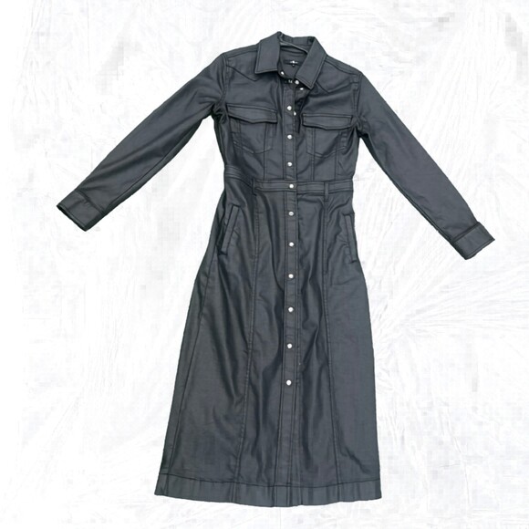 7 For All Mankind Dresses & Skirts - 7 For All Mankind Coated Snap-Front Midi Dress Sz L Black Western